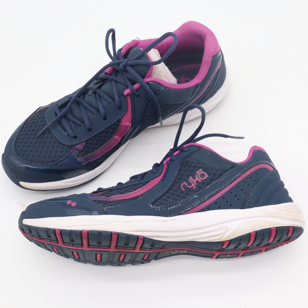 Ryka Dash 3 Womens Walking Shoes Navy Blue Pink Mesh Leather Sneakers 10M